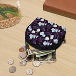 White And Purple Tulip Pattern Print Coin Purse