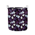 White And Purple Tulip Pattern Print Collapsible Laundry Basket