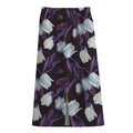 White And Purple Tulip Pattern Print Cotton Front Slit Maxi Skirt