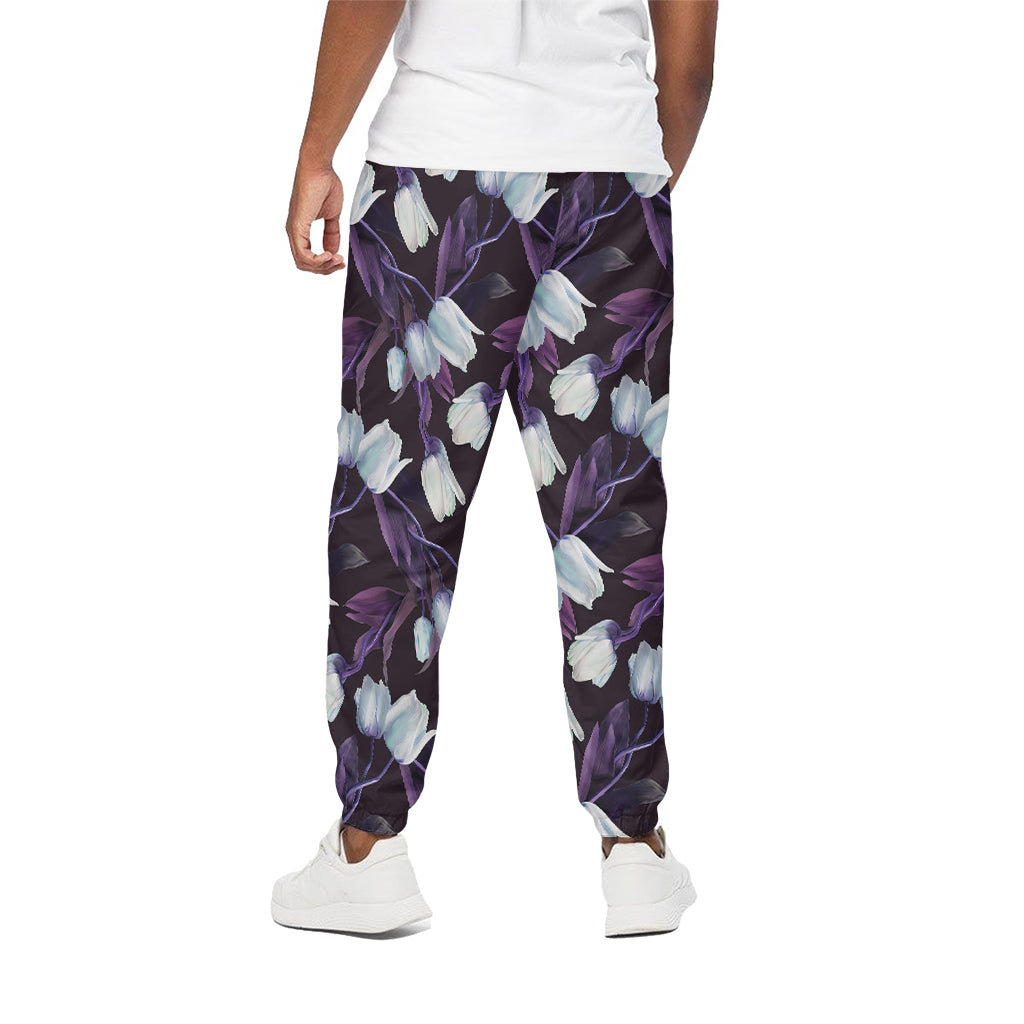 White And Purple Tulip Pattern Print Cotton Pants