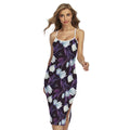 White And Purple Tulip Pattern Print Cross Back Cami Dress