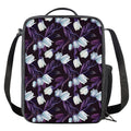 White And Purple Tulip Pattern Print Crossbody Lunch Bag