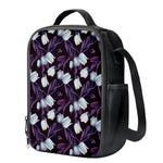 White And Purple Tulip Pattern Print Crossbody Lunch Bag
