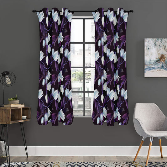 White And Purple Tulip Pattern Print Curtain