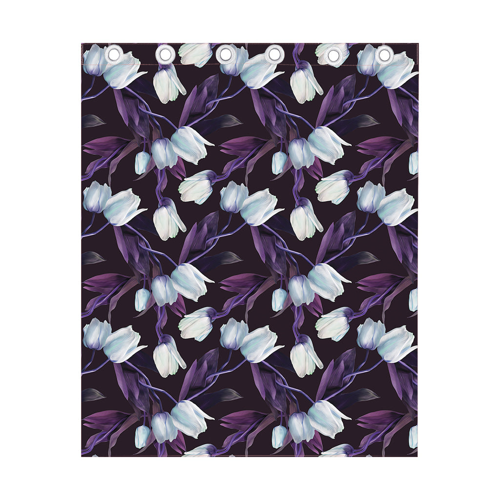 White And Purple Tulip Pattern Print Curtain