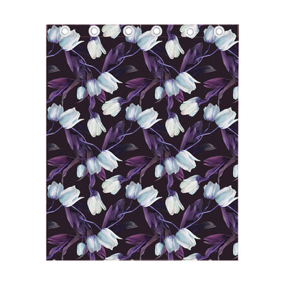 White And Purple Tulip Pattern Print Curtain