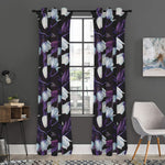 White And Purple Tulip Pattern Print Curtain