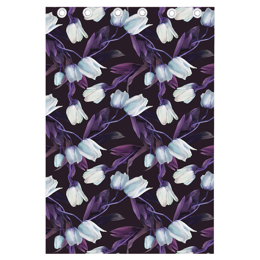 White And Purple Tulip Pattern Print Curtain