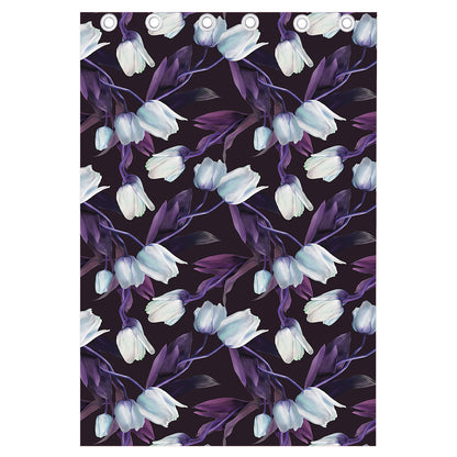 White And Purple Tulip Pattern Print Curtain