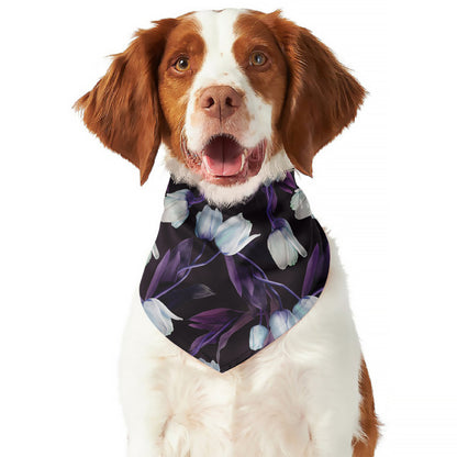 White And Purple Tulip Pattern Print Dog Bandana