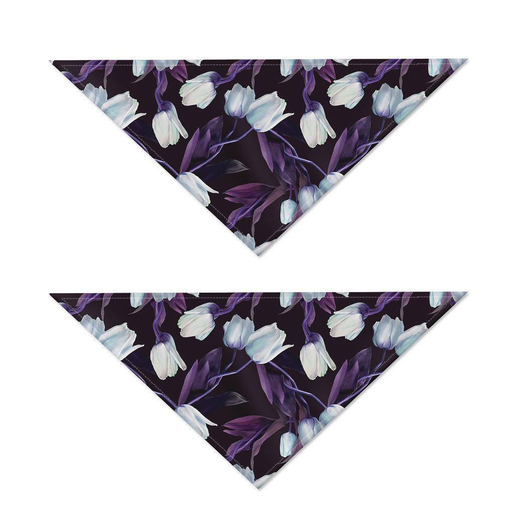 White And Purple Tulip Pattern Print Dog Bandana
