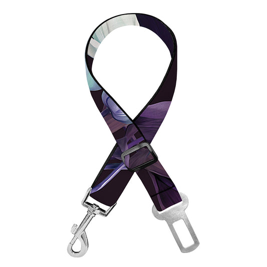 White And Purple Tulip Pattern Print Dog Seat Belt