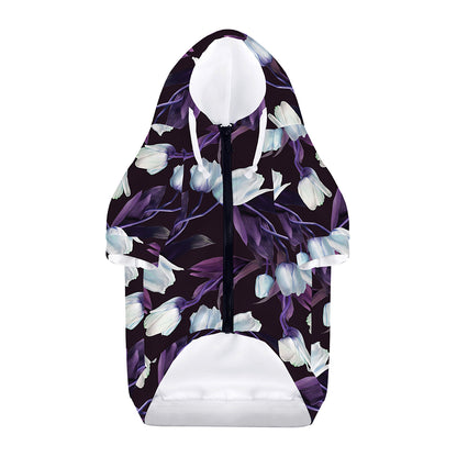 White And Purple Tulip Pattern Print Dog Zip Up Hoodie