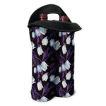 White And Purple Tulip Pattern Print Double Neoprene Wine Tote