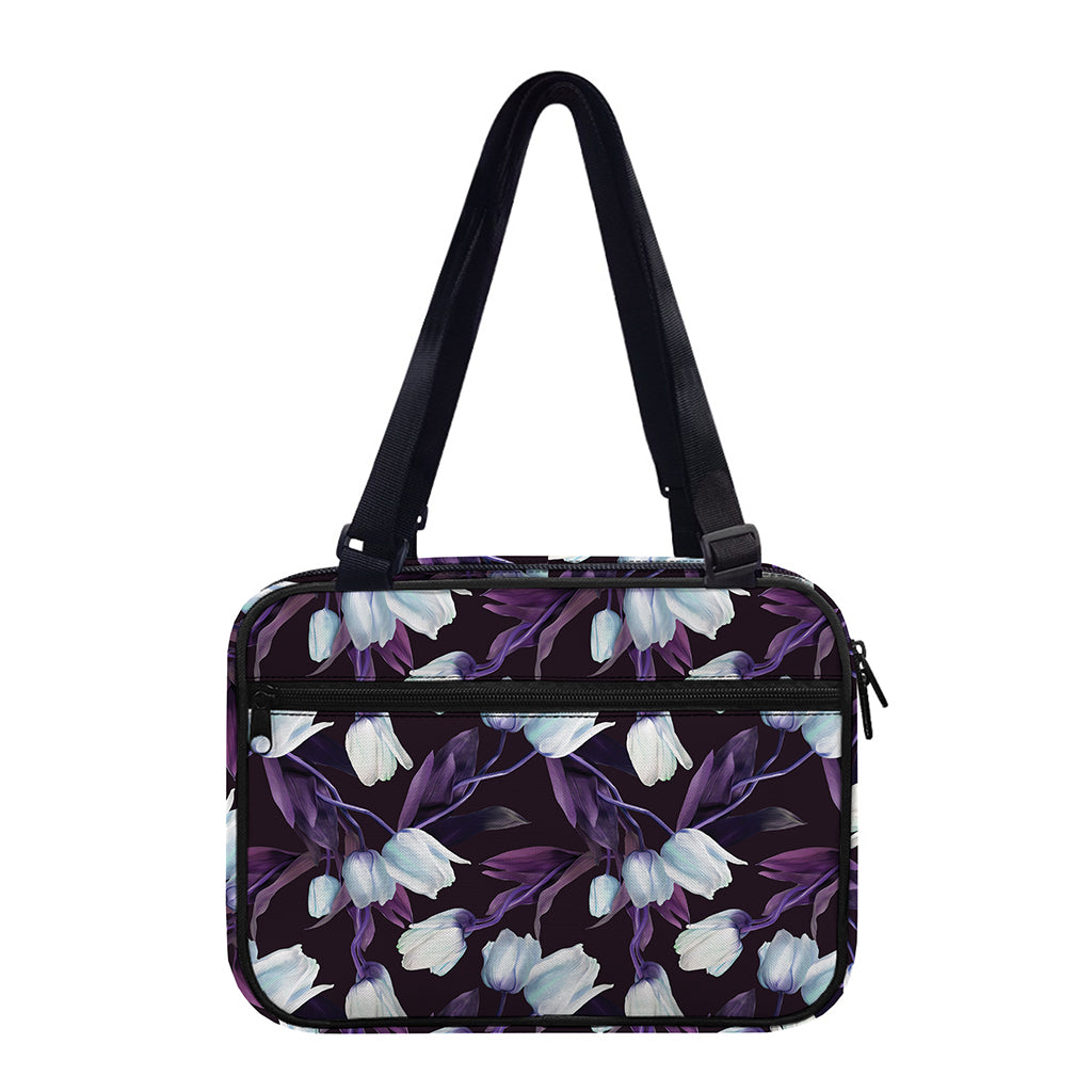 White And Purple Tulip Pattern Print Double Strap Bible Bag