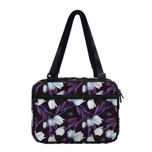 White And Purple Tulip Pattern Print Double Strap Bible Bag