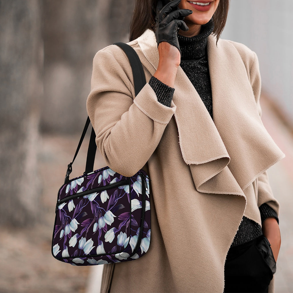 White And Purple Tulip Pattern Print Double Strap Bible Bag