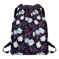White And Purple Tulip Pattern Print Drawstring Backpack