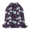 White And Purple Tulip Pattern Print Drawstring Bag