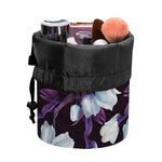 White And Purple Tulip Pattern Print Drawstring Makeup Bag