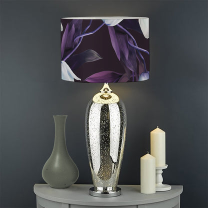 White And Purple Tulip Pattern Print Drum Lamp Shade