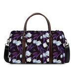White And Purple Tulip Pattern Print Duffle Bag