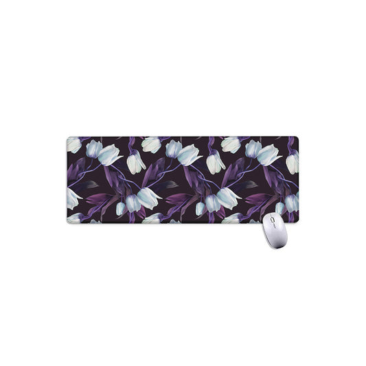 White And Purple Tulip Pattern Print Extended Mouse Pad