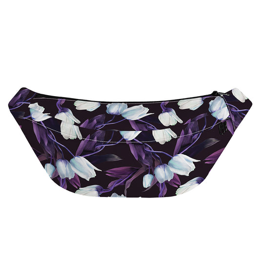 White And Purple Tulip Pattern Print Fanny Pack