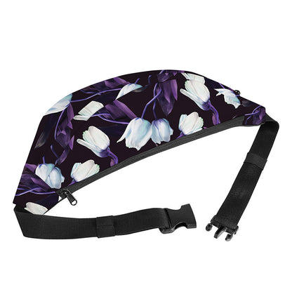 White And Purple Tulip Pattern Print Fanny Pack