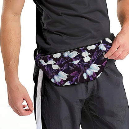 White And Purple Tulip Pattern Print Fanny Pack