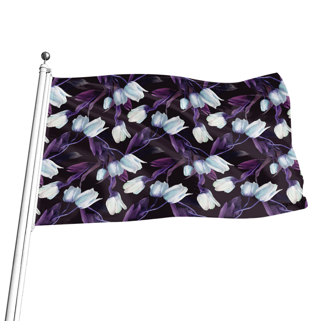 White And Purple Tulip Pattern Print Flag