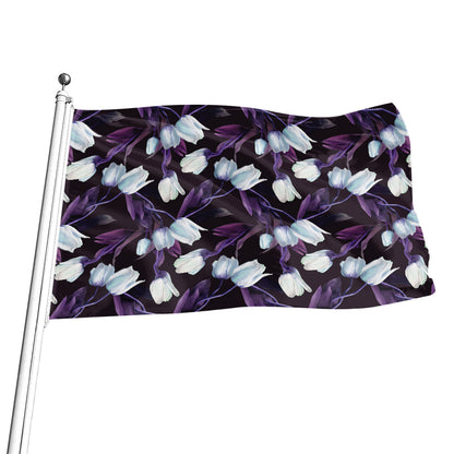 White And Purple Tulip Pattern Print Flag