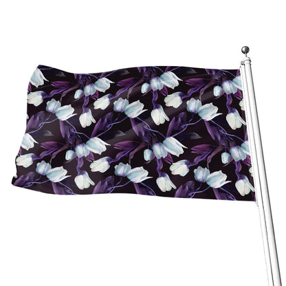 White And Purple Tulip Pattern Print Flag