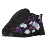 White And Purple Tulip Pattern Print Flat Ankle Boots