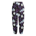 White And Purple Tulip Pattern Print Fleece Lined Knit Pants
