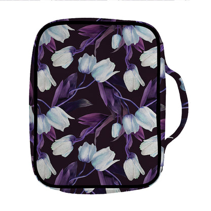 White And Purple Tulip Pattern Print Front Pocket Bible Bag