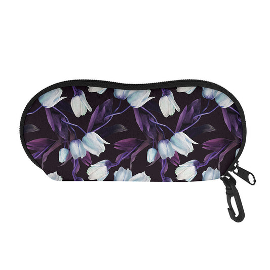 White And Purple Tulip Pattern Print Glasses Case