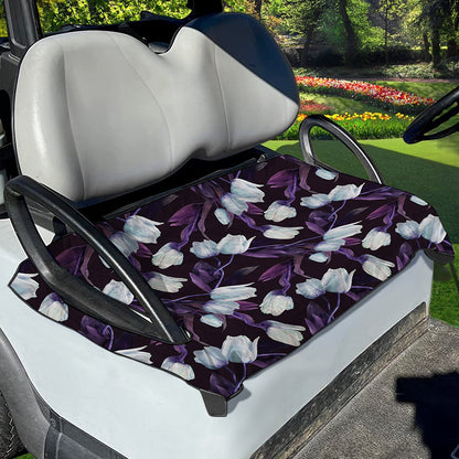 White And Purple Tulip Pattern Print Golf Cart Seat Cover