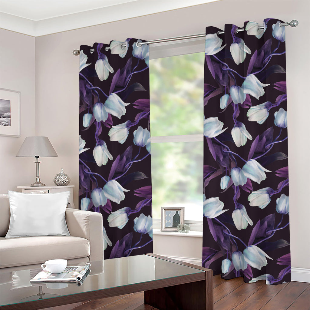 White And Purple Tulip Pattern Print Grommet Curtains