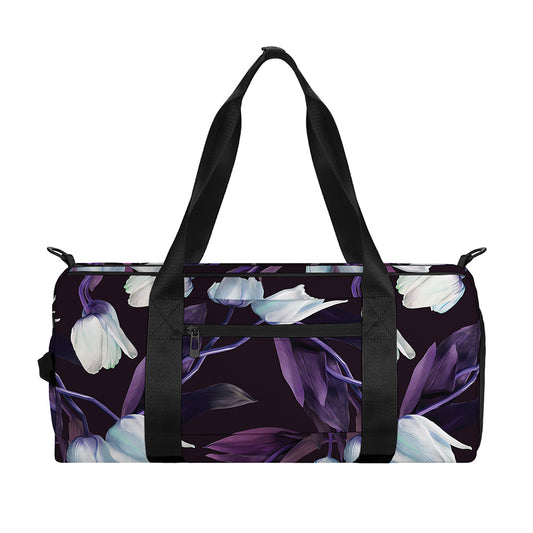 White And Purple Tulip Pattern Print Gym Bag