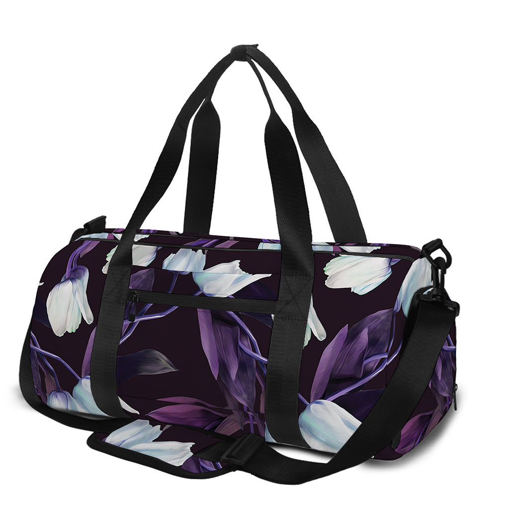 White And Purple Tulip Pattern Print Gym Bag