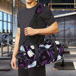 White And Purple Tulip Pattern Print Gym Bag