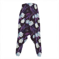 White And Purple Tulip Pattern Print Hammer Pants