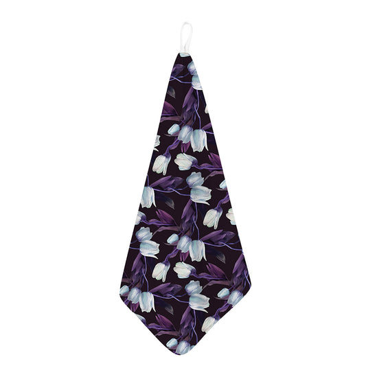 White And Purple Tulip Pattern Print Hand Towel