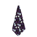 White And Purple Tulip Pattern Print Hand Towel