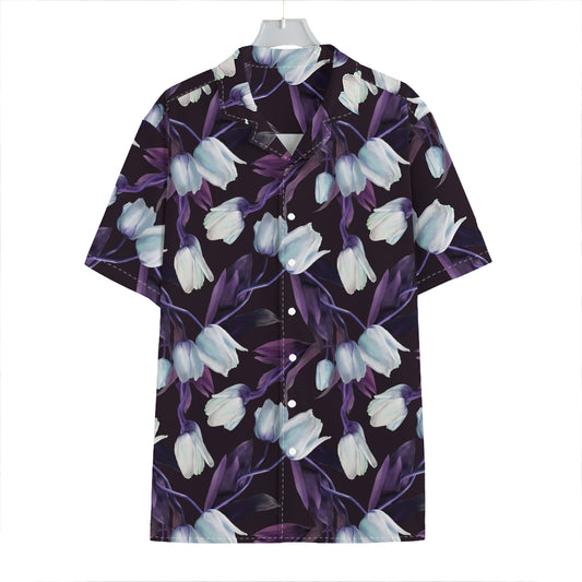 White And Purple Tulip Pattern Print Hawaiian Shirt