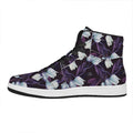 White And Purple Tulip Pattern Print High Top Leather Sneakers