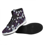 White And Purple Tulip Pattern Print High Top Leather Sneakers