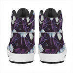 White And Purple Tulip Pattern Print High Top Leather Sneakers