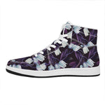 White And Purple Tulip Pattern Print High Top Leather Sneakers